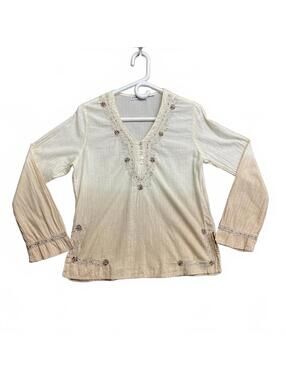 VTG 90's Claudia Richard Women's Long Sleeve Embroidered V-Neck Top Size Medium